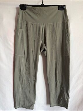 High-Rise Olive Green Active Leggings with Side Pockets